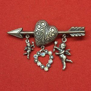 VTG Pin Brooch Arrow Through the Heart Hanging Angels